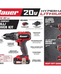 20V Hypermax Cordless Drill Driver Kit with Half Inch Chuck, two-speed hammer drill, all metal gear construction, compact.