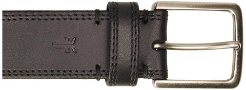 35mm Leather Belt With Loop Detail Black For Everyday Wear, Smooth Full Grain Leather, Double Stitched Edge, Antique Brass Buckle, Belt Loop, Imported