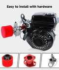 VM22 Racing Performance Carburetor For Predator 212cc And 196cc Clone Engines with intake manifold and 38mm air filter, red.