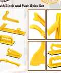 Image of a 5 Piece Push Block and Push Stick Set for Table Saws and Woodworking Tools, featuring various shapes and sizes