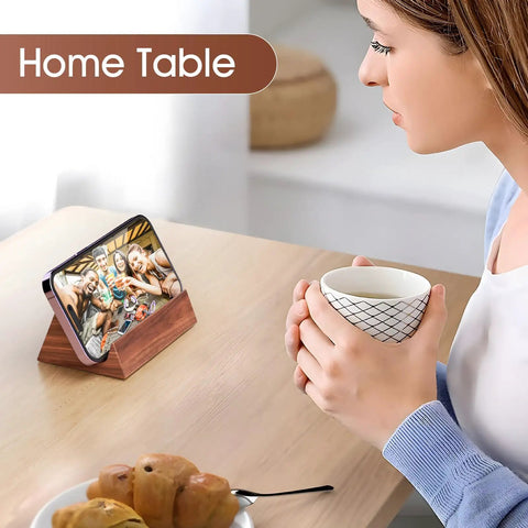 Walnut Wood Card Holder And Desk Organizer For Storing And Displaying Cards, Sleek Mountain Style Card Stand with phone resting