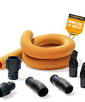 16 Foot Vacuum Hose Kit With Quick Change Adapters And Threaded Coupler For Dust Collection System showing PVC hose and adapters.