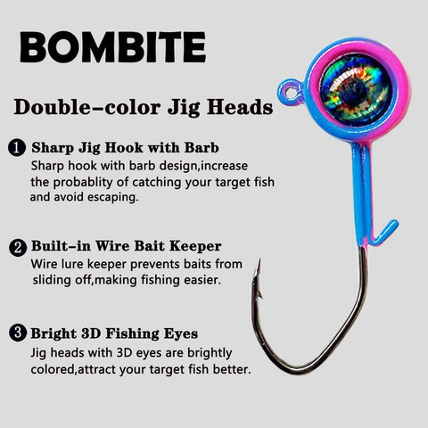 Crappie Jig Heads 40 Pack One Thirty Second Ounce Swimbait Jigs With V Sharp Barbed Hooks for crappie and bass fishing high carbon steel eye clean no paint ready for freshwater angling with double-color head and 3D eyes.