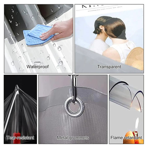 Kickass Clear PVC Tarp Curtains With A Seamless Zipper Door And Heavy Gauge Grommets Level Up Your Pergola Gazebo Or Patio Setup While Blocking Elements Like A Boss Year Round, showing waterproof, transparent features and metal grommets.