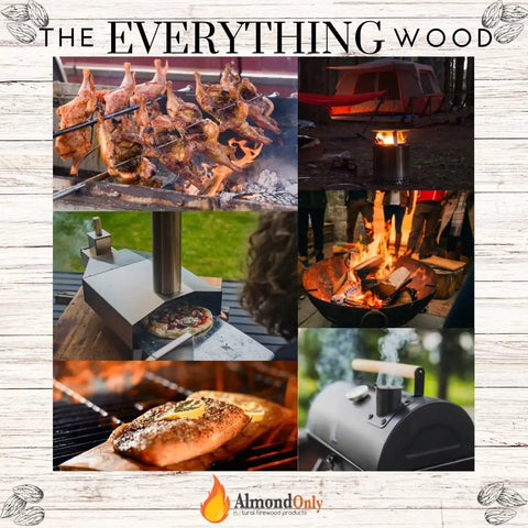 Premium Roasted Almond Firewood Logs In 10 Inch Length for grilling, smoking and campfires with various cooking setups