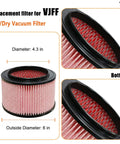 Replacement Fine Dust Filter For Vacmaster Beast VFB511B 0201 And VF408 VF409 VF410P Pro Series with 4 Foam Sleeves size details