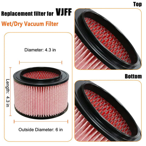 Replacement Fine Dust Filter For Vacmaster Beast VFB511B 0201 And VF408 VF409 VF410P Pro Series with 4 Foam Sleeves size details