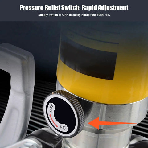 Hella Durable Hydraulic Gear Puller Set With Hand Pump 50 Ton pressure relief switch detail, showing rapid adjustment feature.