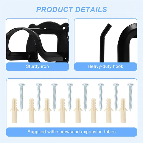 12-Count Horse Bridle Rack with sturdy iron design and heavy-duty hooks, includes screws and expansion tubes, metal bridle holder wall mount