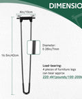 Built Tough 16.5 Inch Folding Hairpin Legs Four Pack Heavy Duty Iron Coffee Table Base Matte Black Finish dimensions and load specifications.