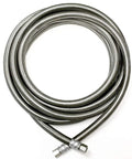 Stainless steel braided ice maker hose, 15 ft, 1/4 in compression fittings, coiled.