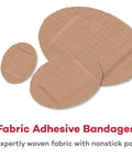 Fabric adhesive bandages, oval skin-tone, nonstick pad, latex-free; set of 3 sizes (front view)