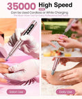Badass Cordless Nail Drill Delivers 35000RPM Electric File With Clear Lcd Screen in salon and daily use settings for manicures.
