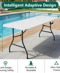 Two Pack 6 Foot Folding Tables, Heavy Duty Plastic Tops With Reinforced Steel Legs, 400 Lb Weight Capacity by poolside