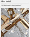 Close-up of gold-plated rods of Crystal Bubble Sputnik Chandelier With Dope Firework Lights, showcasing electroplating details.
