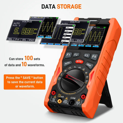 Handheld 3 In 1 Oscilloscope Multimeter And Waveform Generator With 12MHz Bandwidth 50MSaPerS Sampling USB Lab Scope Kit display