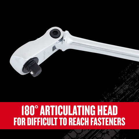 Close-up of V Series Three Eighth Inch Drive Ratchet With Ninety Six Tooth Gear, displaying 180° articulating head