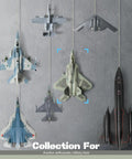 One Hundredth Scale F 22 Raptor Fighter Jet Model Dope Diecast Aircraft For Collectors on display amongst various jets.