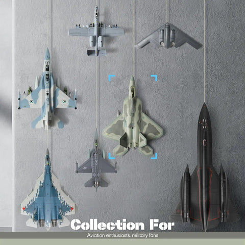 One Hundredth Scale F 22 Raptor Fighter Jet Model Dope Diecast Aircraft For Collectors on display amongst various jets.