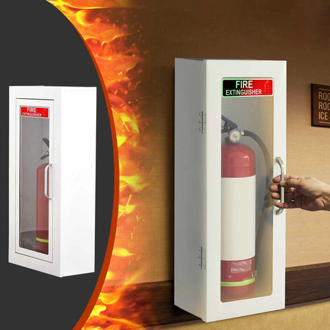 10 Lb Fire Extinguisher Cabinet Wall Mount White Steel With Glow In The Dark Sign Sticker For Dry Chemical Fire Extinguishers Indoor Outdoor Industrial Wall Box Case Surface Mount