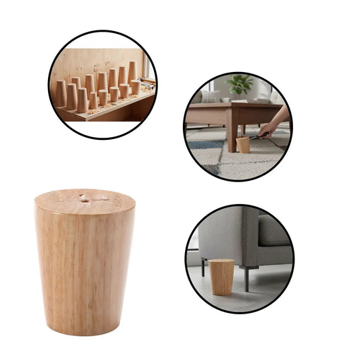 Solid As A Rock Adjustable Furniture Levelers For Couches Tables And Chairs Made From Rich Oak Wood with a close-up of the leveler design.