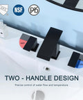 Black two-handle bathroom faucet on white sink with hot and cold labels, design not matching RV Bathroom Sink Faucet Brushed Nickel