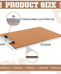 Image of a 12.5 x 9 inch clipboard with polished metal low profile clip, part of a Six Pack Hardboard Clipboards For Letter Size 8.5 By 11 Inches.