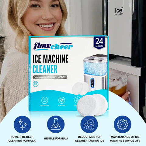 Ice Maker Cleaner Tablets 24 Count For One Year Descale And Rinse Quick Dissolving Tabs For Smooth Water Flow Mineral Deposits Removal And Your Ice Machine Keeps Running Smooth, box in kitchen