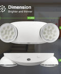 10 Pack Hard Wired LED Emergency Lights With Battery Backup Featuring Two Adjustable Heads For Commercial Exit Lighting UL 924 Certified Reliable Biz Safety Lighting During Power Outages And Emergencies, shown with dimensions.