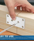 Kickass Stainless Steel Mending Plates 20 Piece Set With Pre Drilled Screws securing wood joints during furniture repair.