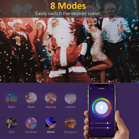 Ultra Bright 16W Smart LED Bulbs 150W Equivalent 1600 Lumen Full Color Changing WiFi E26 A19 No Hub Needed shown in app control