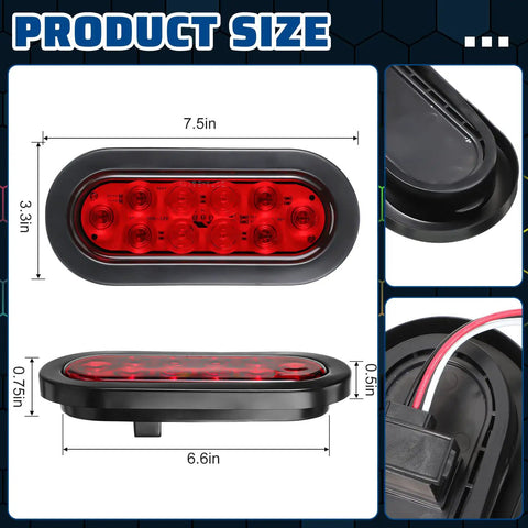 16 Pack 6 Inch Oval LED Trailer Lights Kit With 10 LED Stop Brake Turn Tail Lamps IP67 Waterproof Markers side view