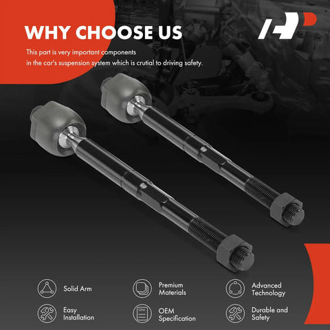 Set Of Two Front Inner Tie Rod Ends For Buick Allure 2010 CXS With High Performance Suspension LaCrosse 2010 2011 2012 V6 3 6L Hydraulic Steering Saab 9 5 2011, two black steering linkage rods