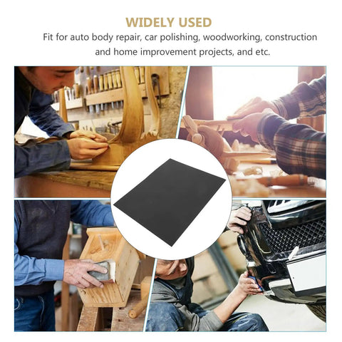 Top Notch 10 Sheets Carborundum Sandpaper Fine Grit for Wood And Automotive Refinishing Hand Sanding shows versatile uses in sanding wood and metal.