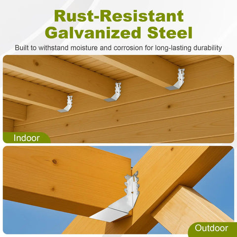 2x8 Joist Hangers Set 50 Pcs 20 Gauge Heavy Duty Face Mount Rafter Brackets installed on wood framing indoors and outdoors