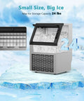 Commercial Ice Maker Machine 80 Lbs Per Day Freestanding 24 Lb Storage Stainless Steel Auto Self Cleaning Ice Maker