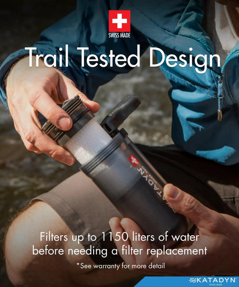 Person using Hiker Pro Transparent Hand Pump Water Filter For Camping And Backpacking, Portable Lightweight Microfilter Delivers 1 Liter Per Minute