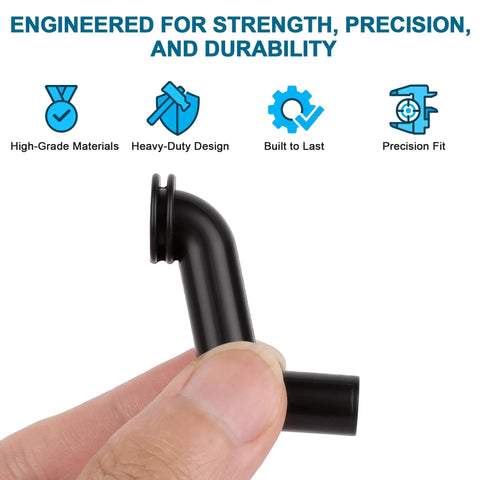 Close-up of Two Pack Fuel Pump Vacuum Hose 793147 with Clamps For Lawn Tractors and Mowers, emphasizing durability icons.