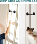 Child and cat near 4 Inch Barn Door Latch Lock Kit With Eye Hook Sliding Door Lock Hardware Screws Included Rust Resistant Metal Gate Latch