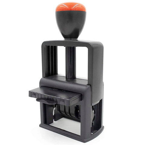 Killer Custom Self Inking Date Stamp Heavy Duty Office Rubber Stamp Built Different With Smooth Spin Wheels and Multiple Ink Colors on display.