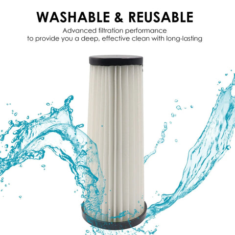 Four Pack Replacement Vacuum Filters For Endura F112 Style Odor Trapping Filter with water splash, emphasizing washable feature