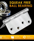 Rock Solid 304 Stainless Steel Door Hinges 4 By 4 Inches Heavy Duty Ball Bearing Non Removable Pin Square showing one hinge with smooth surface.