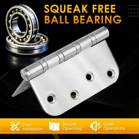 Rock Solid 304 Stainless Steel Door Hinges 4 By 4 Inches Heavy Duty Ball Bearing Non Removable Pin Square showing one hinge with smooth surface.