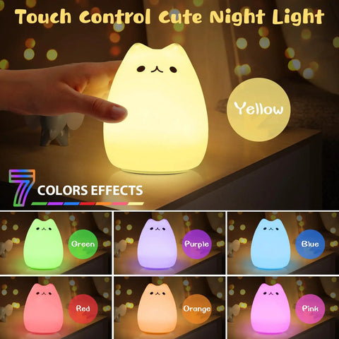 Adorable Cat Shaped Night Light for Kids Who Love Cozy Vibes Silicone USB Rechargeable Multicolor LED Lamp with 7 Color Modes