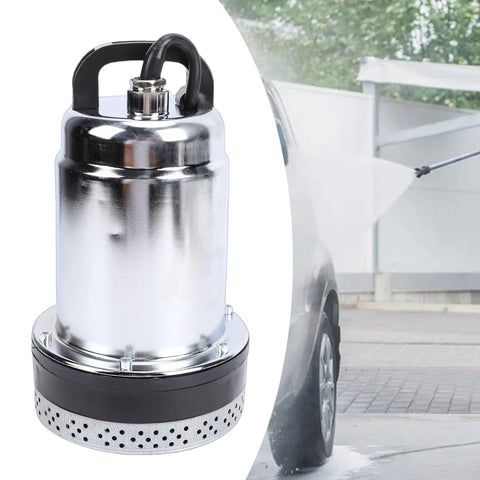 Heavy Duty Submersible Sump Pump With 180 Watt Motor And 26 Foot Cord 1 Inch Outlet in stainless steel design for outdoor water removal.