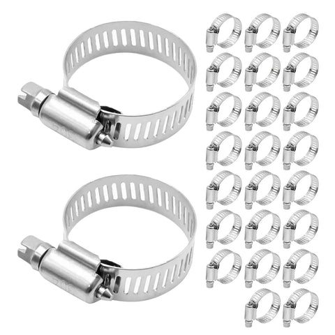 MDEOOSKY 304 stainless steel hose clamps, 18-32 mm, worm-gear, automotive, 25-pack, front view
