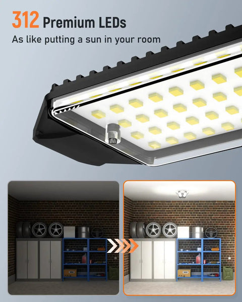 LED Garage Light 2 Pack Super Bright 20000 Lumens Ceiling Lighting With 6 Plus 1 Deformable Panels E26 Screw In Socket