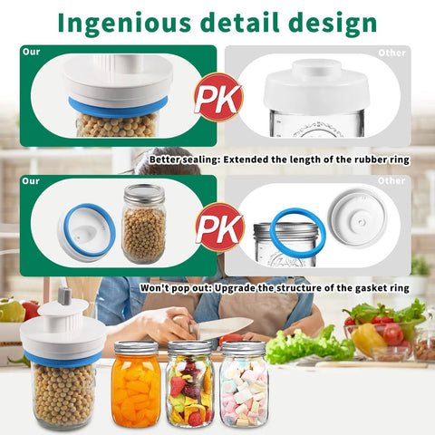 Amazon mason jar sealer kit for FoodSaver; regular and wide-mouth jar attachments with blue gasket