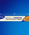 No Sweat Baking Unbleached Parchment Paper 45 Square Feet Roll, visible packaging, oven safe for easy cleanup.