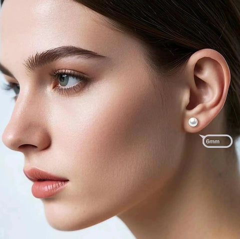 Hypoallergenic Stainless Steel Simulated Pearl Stud Earrings Set In Five Sizes For Women, Lightweight Pain Free Piercing Jewelry For Sensitive Ears, Mini Pearl Studs For Lobe Cartilage And Helix Piercings, Classic Elegant Look. 6mm pearl stud on ear
